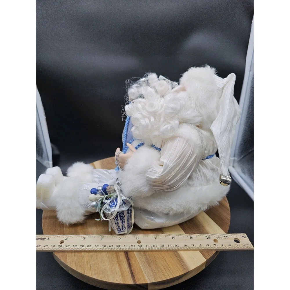 Vintage Santa Claus Shelf Sitter Figurine White‎ & Blue Christmas Décor